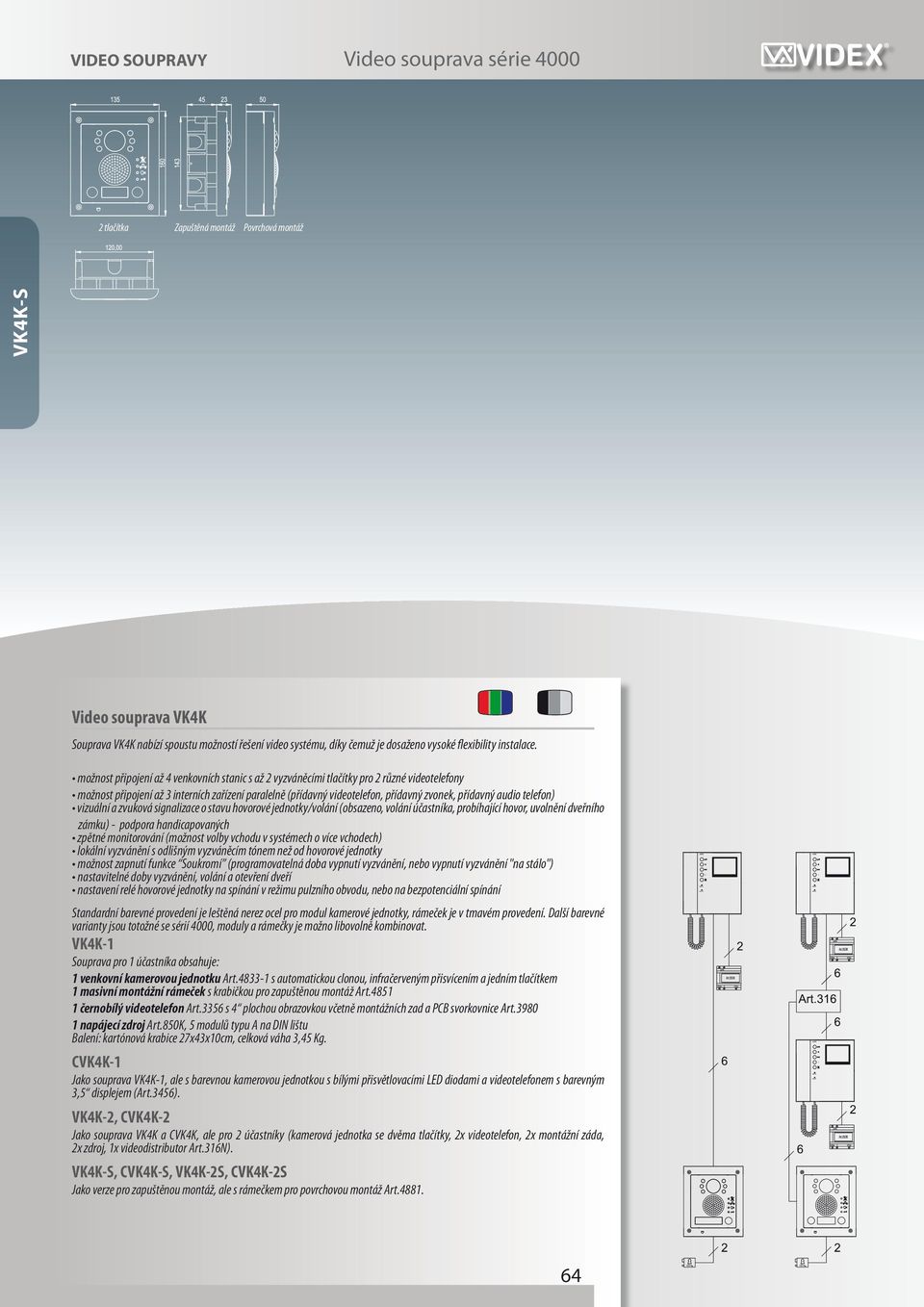 audio telefon) Standardní barevné provedení je leštěná nerez ocel pro modul kamerové jednotky, rámeček je v tmavém provedení.