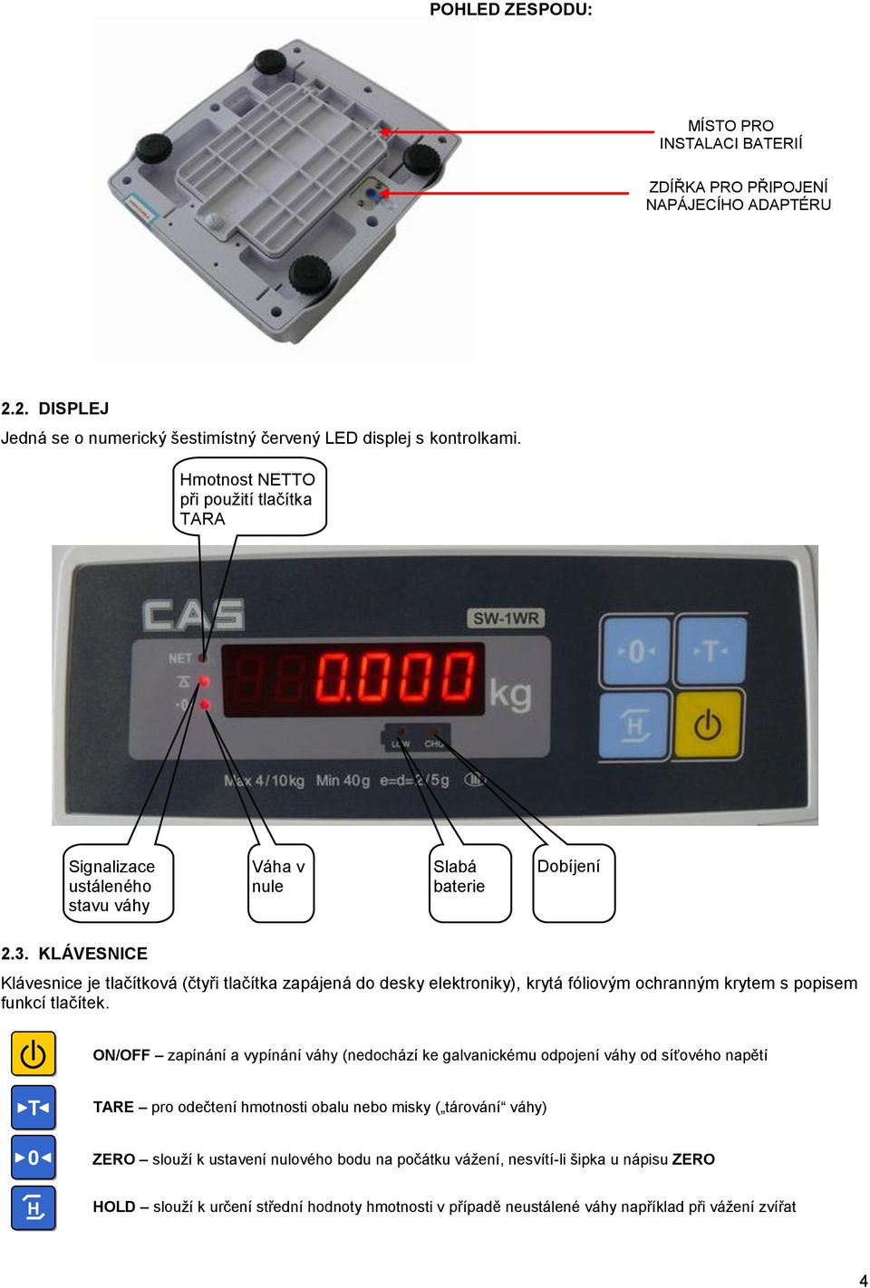 KLÁVESNICE Klávesnice je tlačítková (čtyři tlačítka zapájená do desky elektroniky), krytá fóliovým ochranným krytem s popisem funkcí tlačítek.