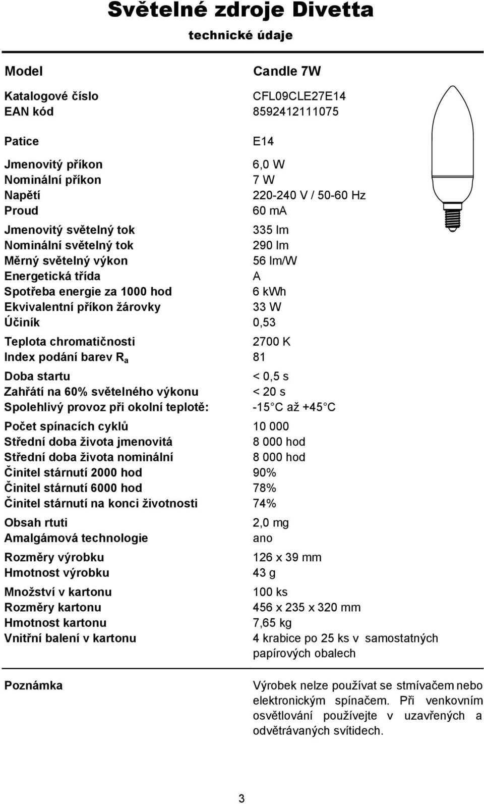 8 000 hod 8 000 hod 78% 74% 2,0 mg ano 126 x 39 mm 43 g 100 ks 456 x 235 x 320 mm 7,65 kg 4 krabice po 25 ks v samostatných papírových