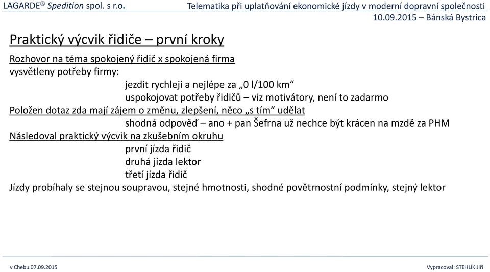 tím udělat shodná odpověď ano + pan Šefrna už nechce být krácen na mzdě za PHM Následoval praktický výcvik na zkušebním okruhu první