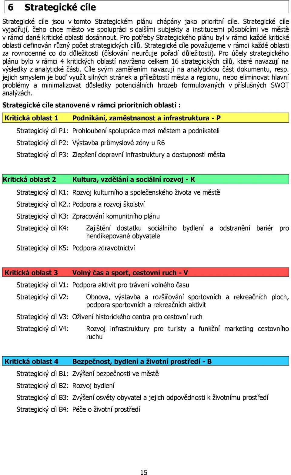 Pro potřeby Strategického plánu byl v rámci každé kritické oblasti definován různý počet strategických cílů.