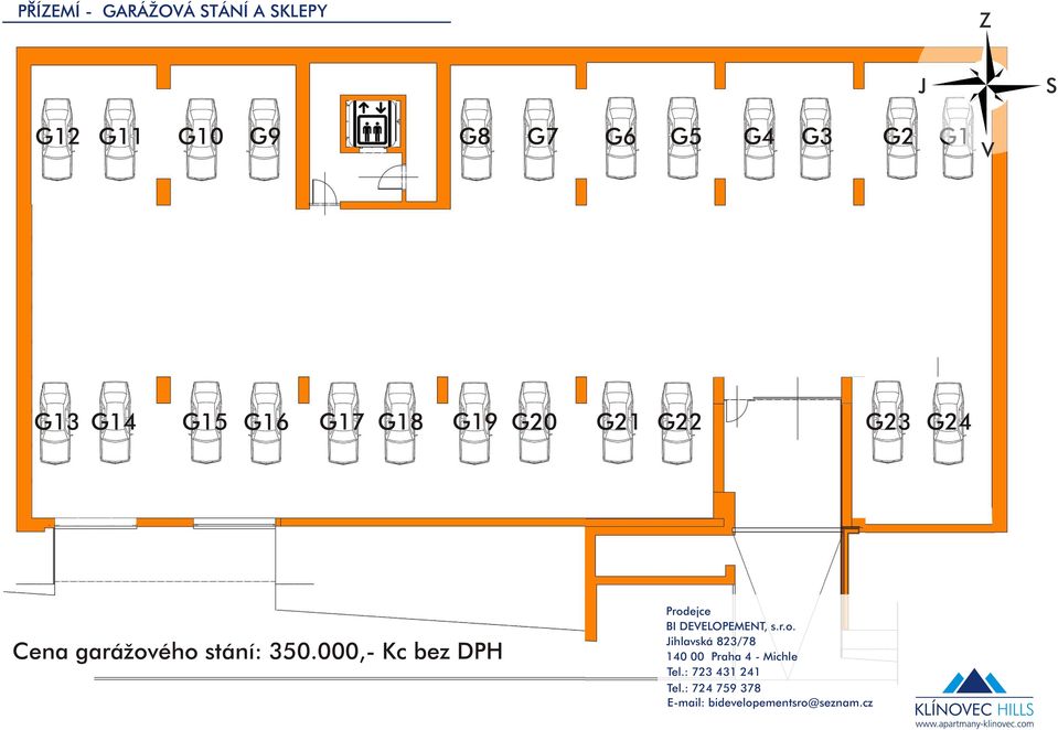 G1 G G3 G4 Cena garážového stání: 350.