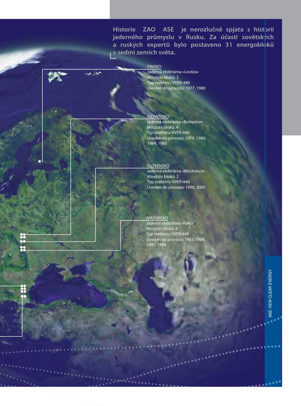 FINSKO Jaderná elektrárna «Loviiza» Množstv bloků: 2 Typ reaktoru: VVER-440 Uveden do provozu: 1977, 1980 SLOVENSKO Jaderná elektrárna «Bohunice» Množstv