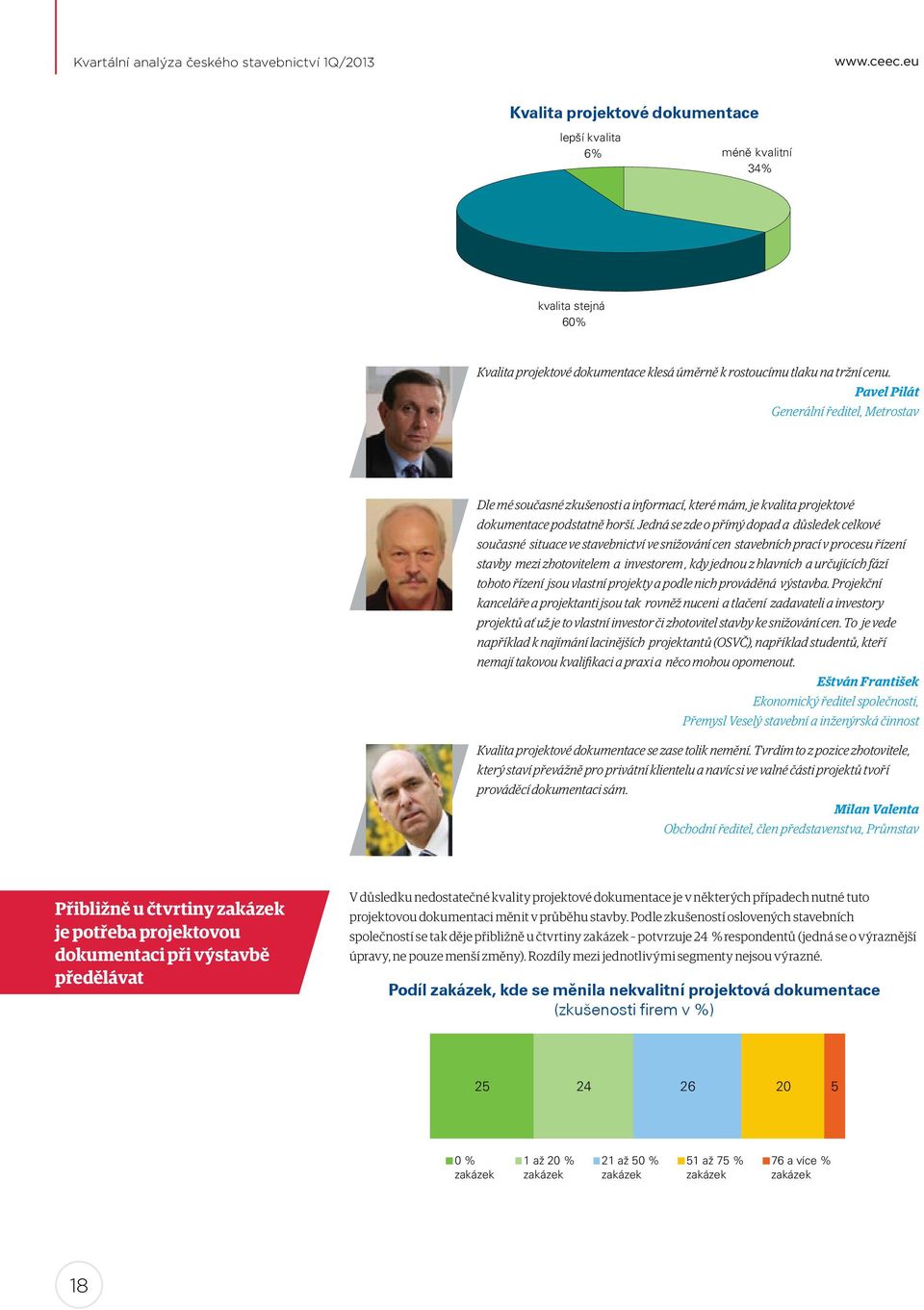 Pavel Pilát Generální ředitel, Metrostav Dle mé současné zkušenosti a informací, které mám, je kvalita projektové dokumentace podstatně horší.