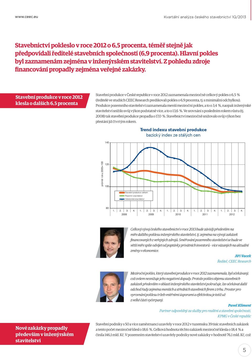 Stavební produkce v roce 2012 klesla o dalších 6,5 procenta Stavební produkce v České republice v roce 2012 zaznamenala meziročně celkový pokles o 6,5 % (ředitelé ve studiích CEEC Research