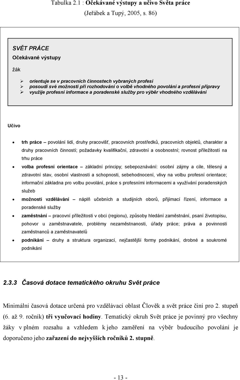 informace a poradenské služby pro výběr vhodného vzdělávání Učivo trh práce povolání lidí, druhy pracovišť, pracovních prostředků, pracovních objektů, charakter a druhy pracovních činností; požadavky