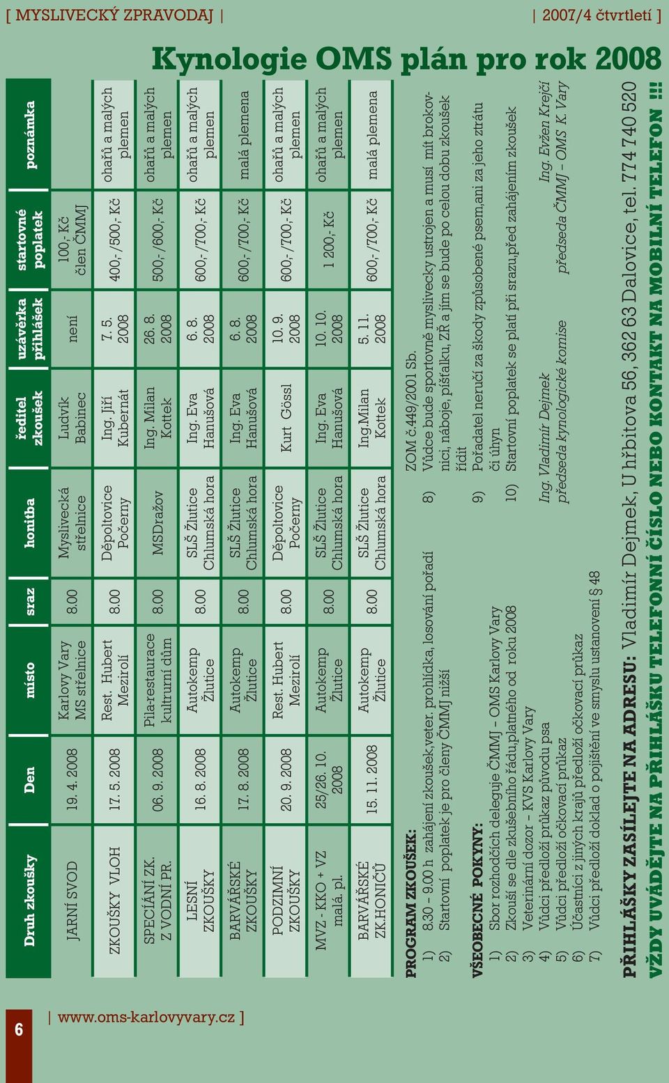 8. 2008 Pila-restaurace kultrurní dům 8.00 MSDražov Ing. Milan Kottek 06. 9. 2008 SPECÍÁNÍ ZK. Z VODNÍ PR. ohařů a malých plemen 600,- /700,- Kč 6. 8. 2008 Ing.