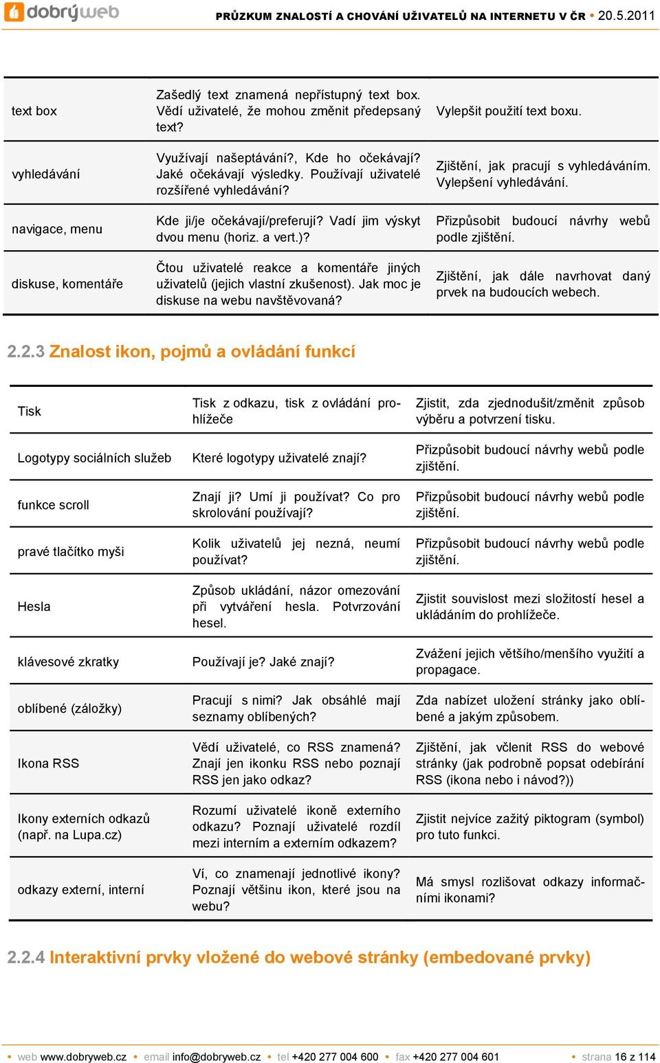 Čtou uživatelé reakce a komentáře jiných uživatelů (jejich vlastní zkušenost). Jak moc je diskuse na webu navštěvovaná? Vylepšit použití text boxu. Zjištění, jak pracují s vyhledáváním.