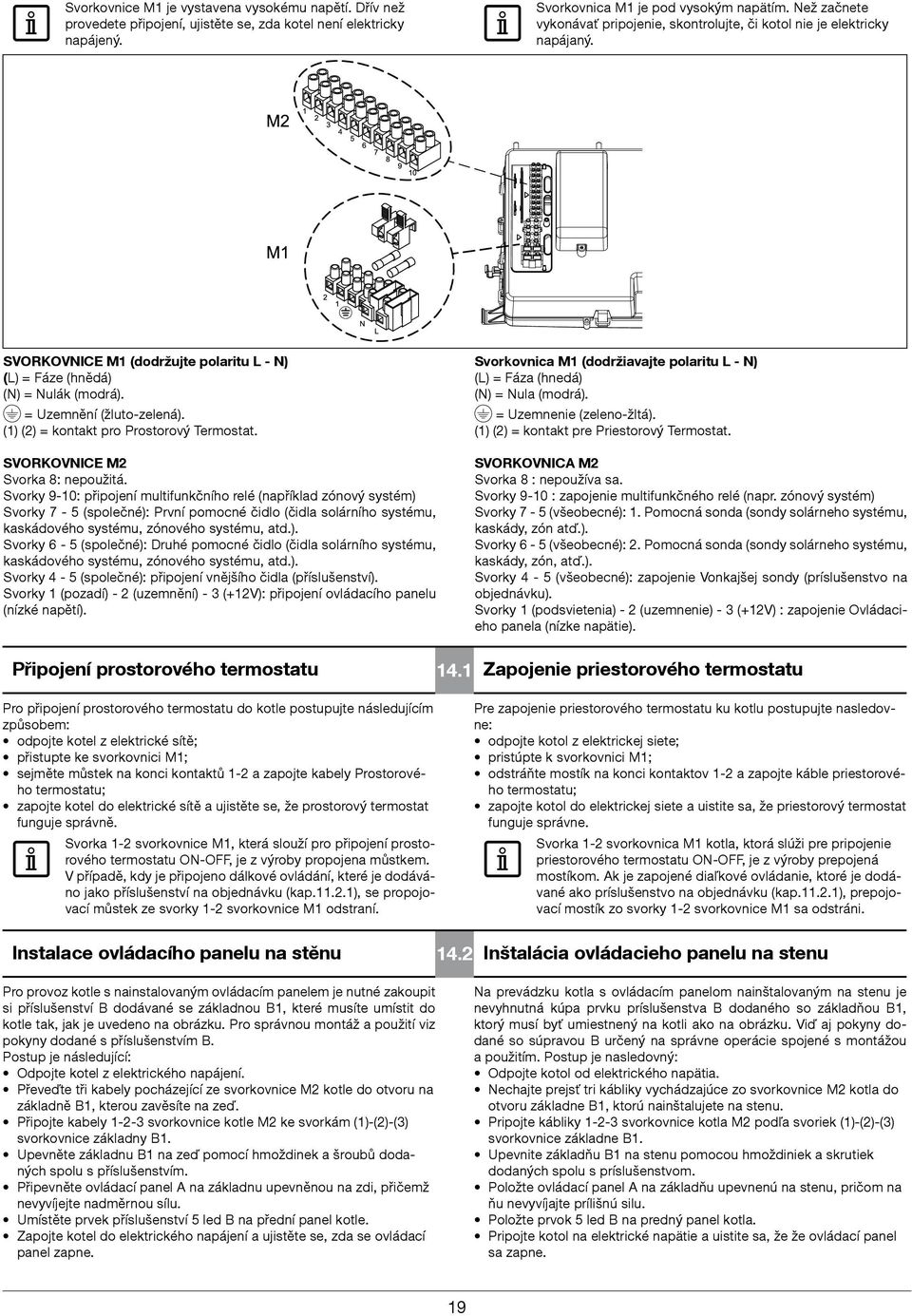 (1) (2) = kontakt pro Prostorový Termostat. SVORKOVNICE M2 Svorka 8: nepoužitá.