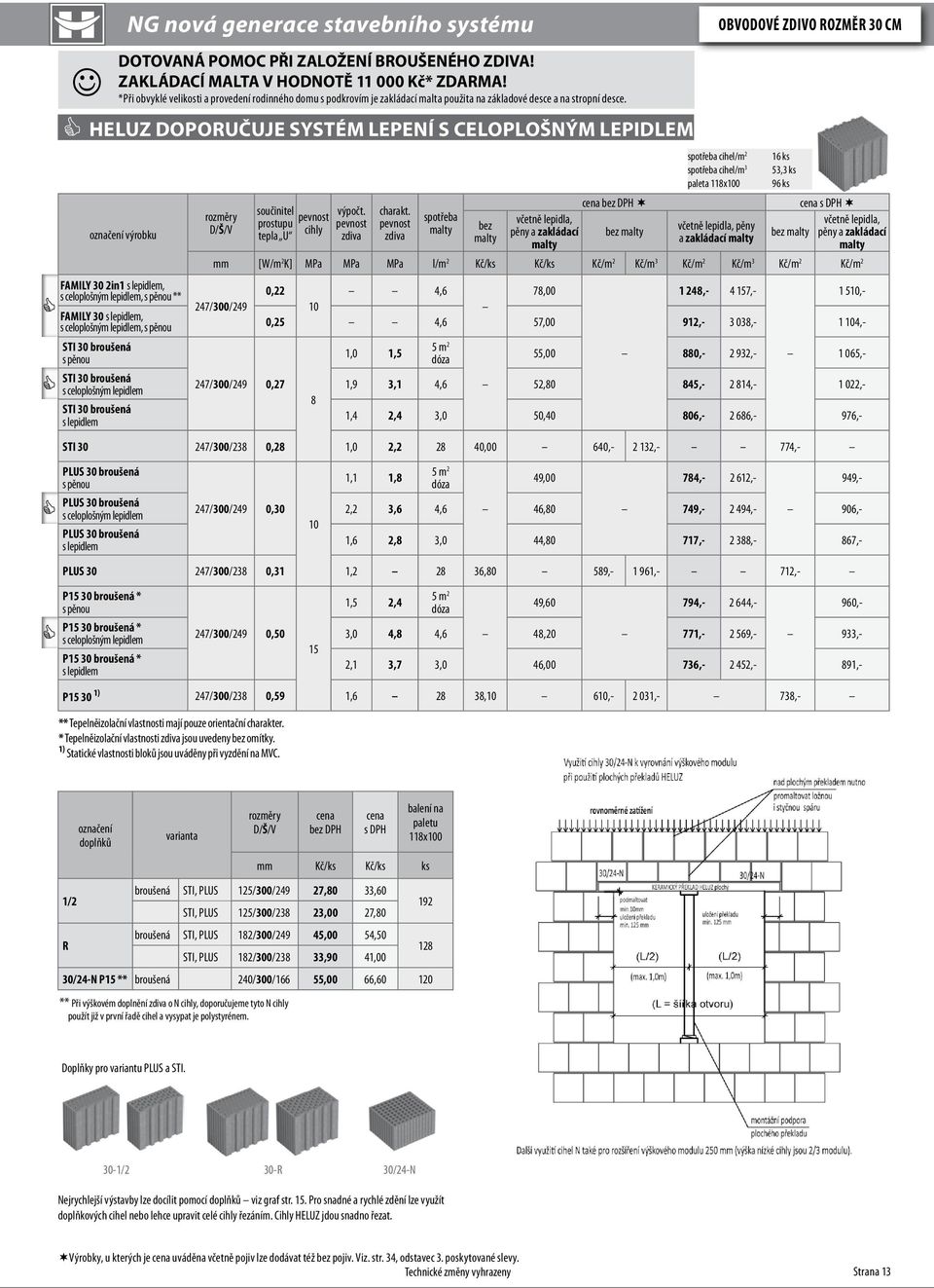 HELUZ doporučuje systém lepení výrobku FAMILY 30 2in1,, s pěnou ** FAMILY 30,, s pěnou STI 30 broušená s pěnou STI 30 broušená STI 30 broušená spotřeba cihel/m 2 16 ks spotřeba cihel/m 3 53,3 ks