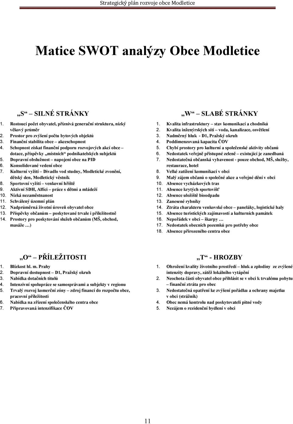 Konsolidované vedení obce 7. Kulturní vyžití Divadlo vod studny, Modletické zvonění, dětský den, Modletický věstník 8. Sportovní vyžití venkovní hřiště 9.