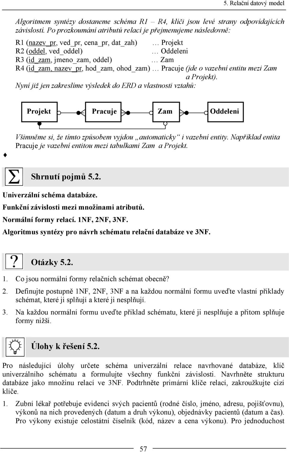 hod_zam, ohod_zam) Pracuje (jde o vazební entitu mezi Zam a Projekt).