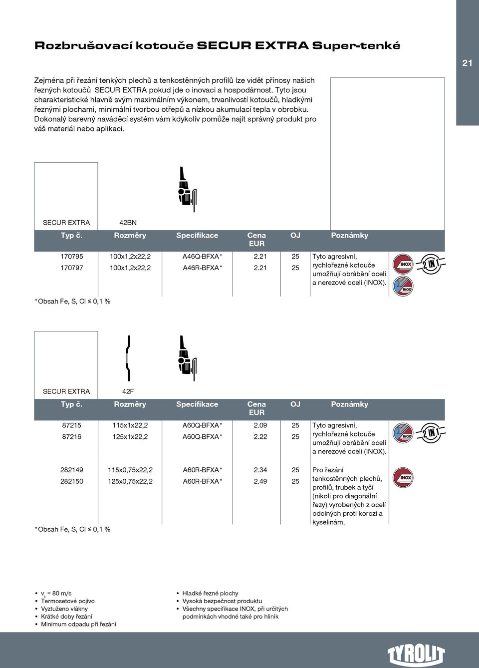 Dokonalý barevný naváděcí systém vám kdykoliv pomůže najít správný produkt pro váš materiál nebo aplikaci. SECUR EXTRA 170795 100x1,2x22,2 A46Q-BFXA* 2.