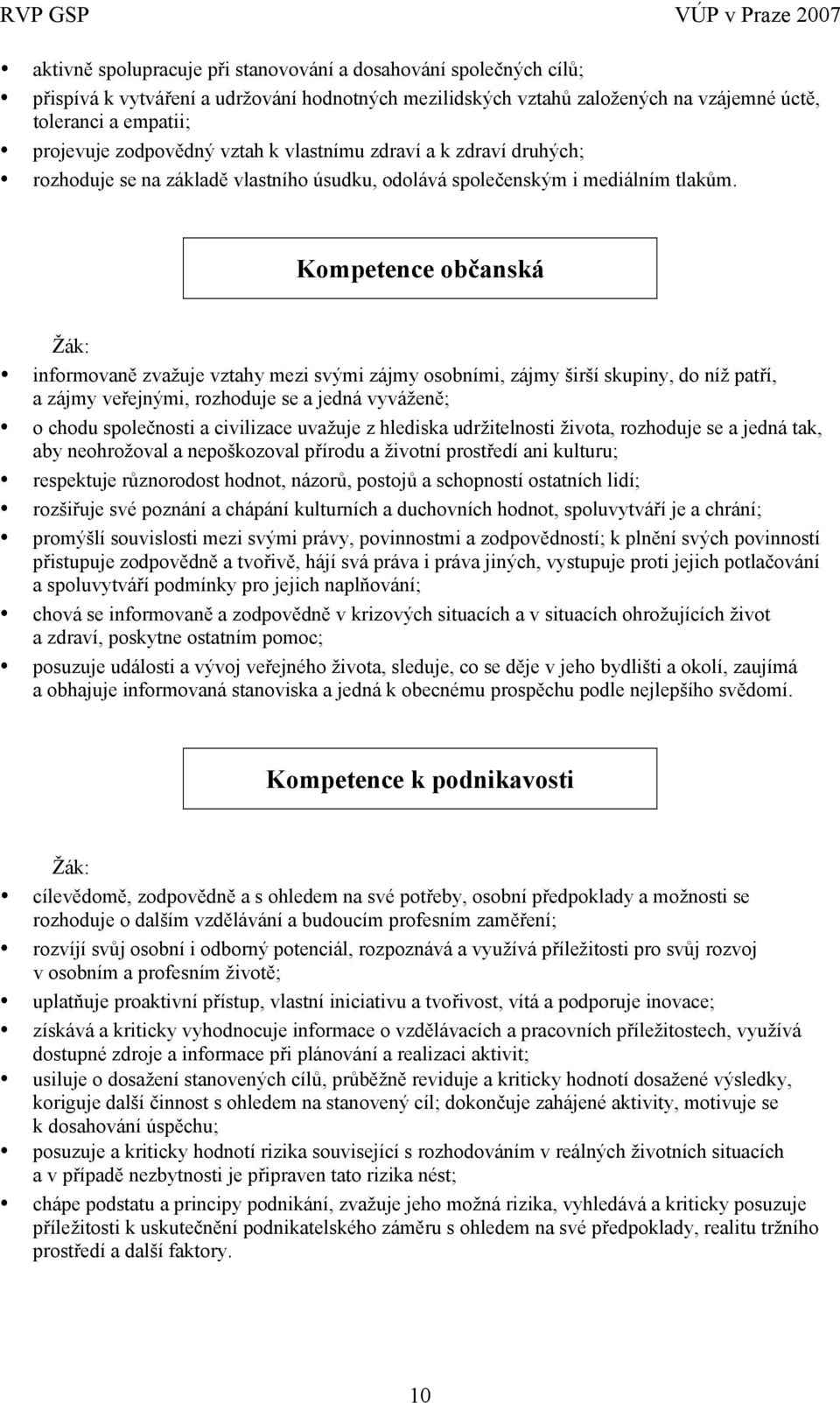 Kompetence občanská Žák: informovaně zvažuje vztahy mezi svými zájmy osobními, zájmy širší skupiny, do níž patří, a zájmy veřejnými, rozhoduje se a jedná vyváženě; o chodu společnosti a civilizace