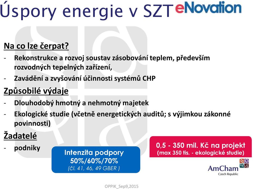 zvyšování účinnosti systémů CHP Způsobilé výdaje - Dlouhodobý hmotný a nehmotný majetek - Ekologické studie