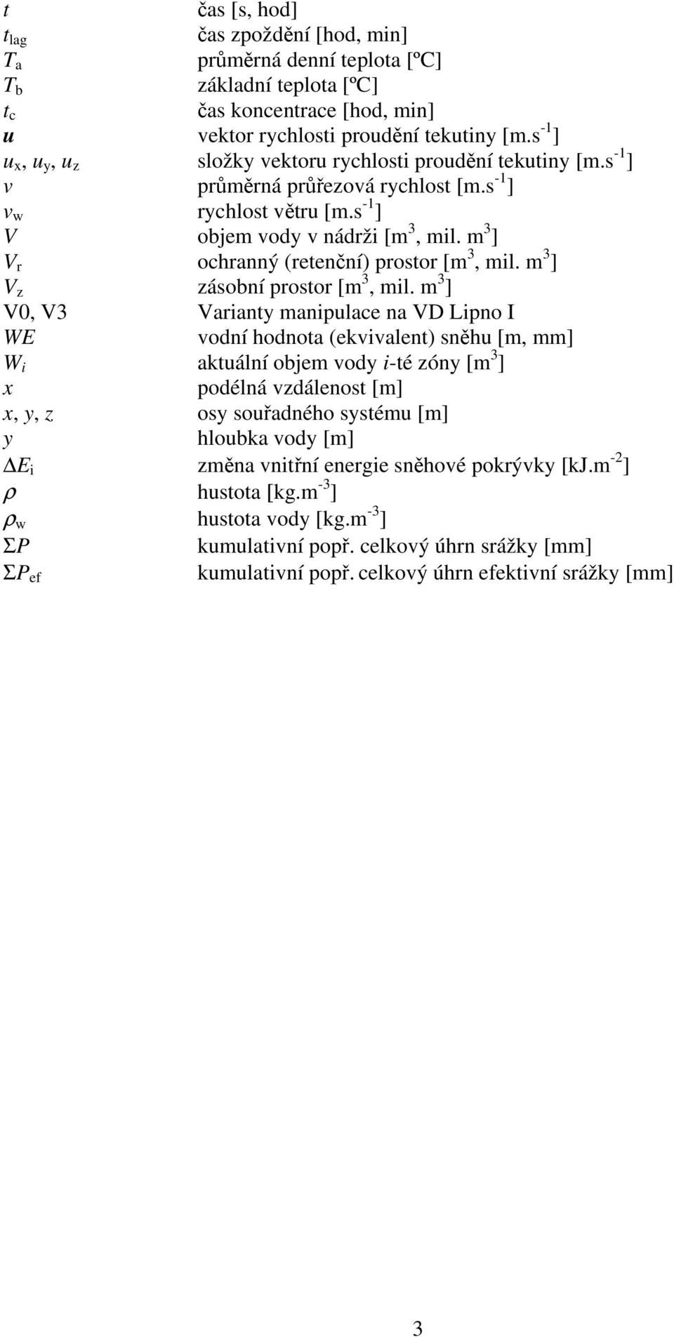 m 3 ] V r ochranný (retenční) prostor [m 3, mil. m 3 ] V z zásobní prostor [m 3, mil.