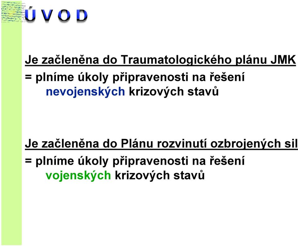 stavů Je začleněna do Plánu rozvinutí ozbrojených sil =