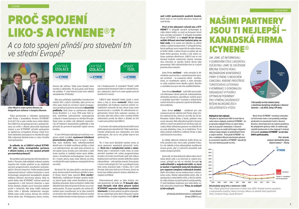 Pro LIKO-S je ctí spolupracovat s nejlepší firmou na světě v oblasti pěnových tepelných izolací a pro ICYNENE přináší spolupráce se špičkovou evropskou firmou velmi kvalitní obchodní zastoupení ve