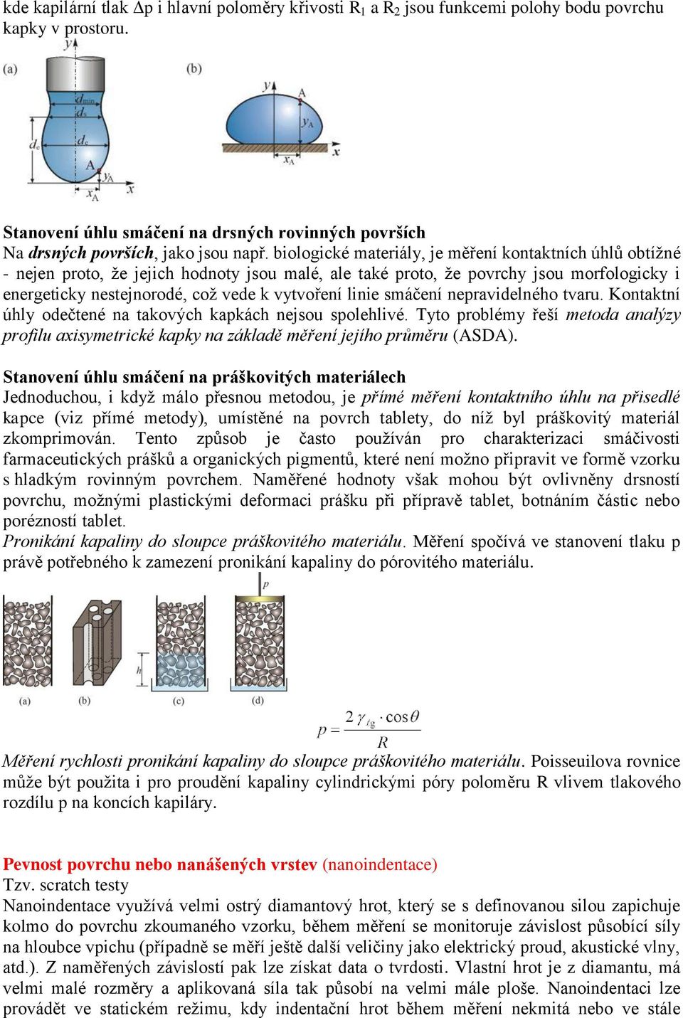 linie smáčení nepravidelného tvaru. Kontaktní úhly odečtené na takových kapkách nejsou spolehlivé.