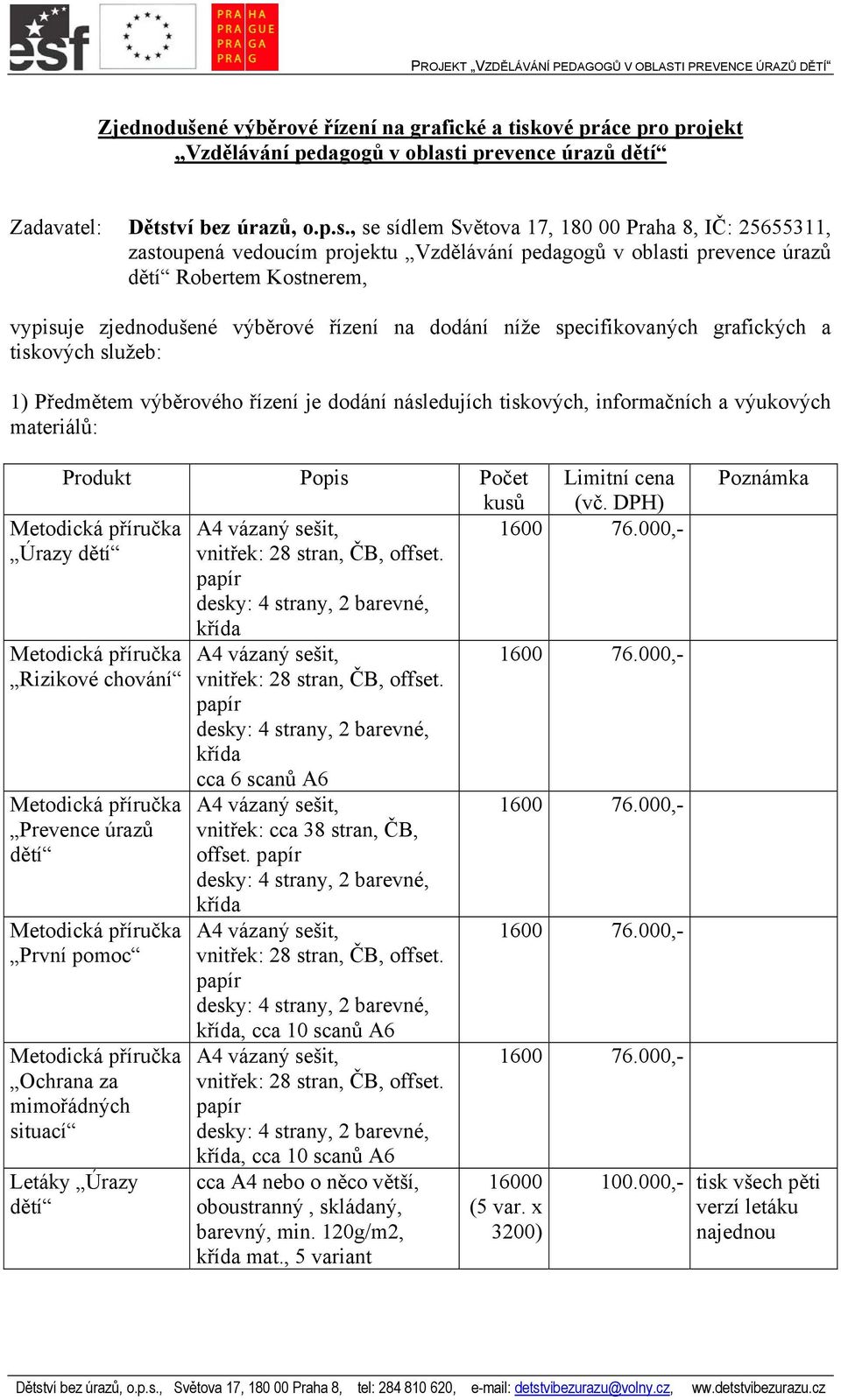 i prevence úrazů Zadavatel: Dětst