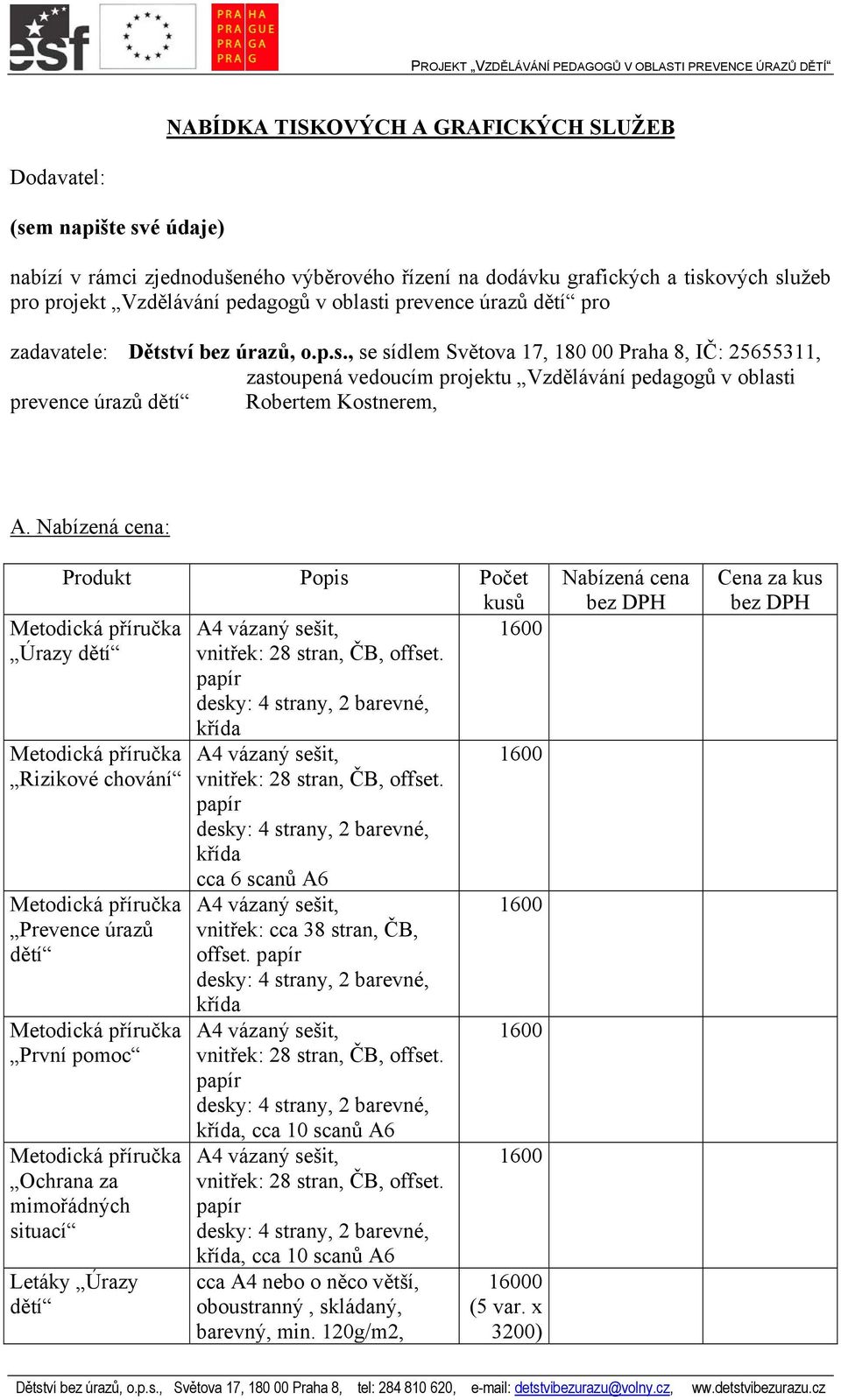 Nabízená cena: Produkt Popis Počet kusů Úrazy Rizikové chování Prevence úrazů První pomoc Ochrana za mimořádných situací Letáky Úrazy cca 6 scanů A6 vnitřek: cca 38 stran, ČB, offset.