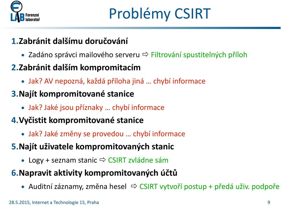 Jaké jsou příznaky chybí informace 4.Vyčistit kompromitované stanice Jak? Jaké změny se provedou chybí informace 5.