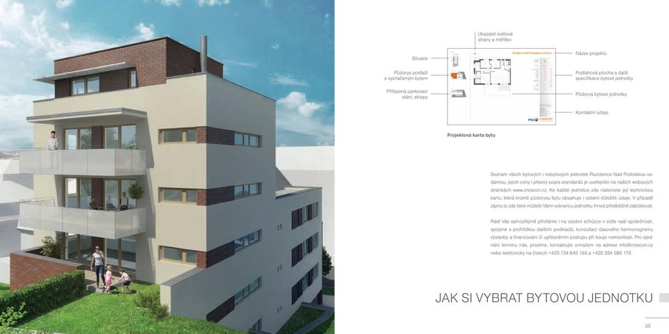 stránkách www.crescon.cz. Ke každé jednotce zde naleznete její technickou kartu, která kromě půdorysu bytu obsahuje i ostatní důležité údaje.