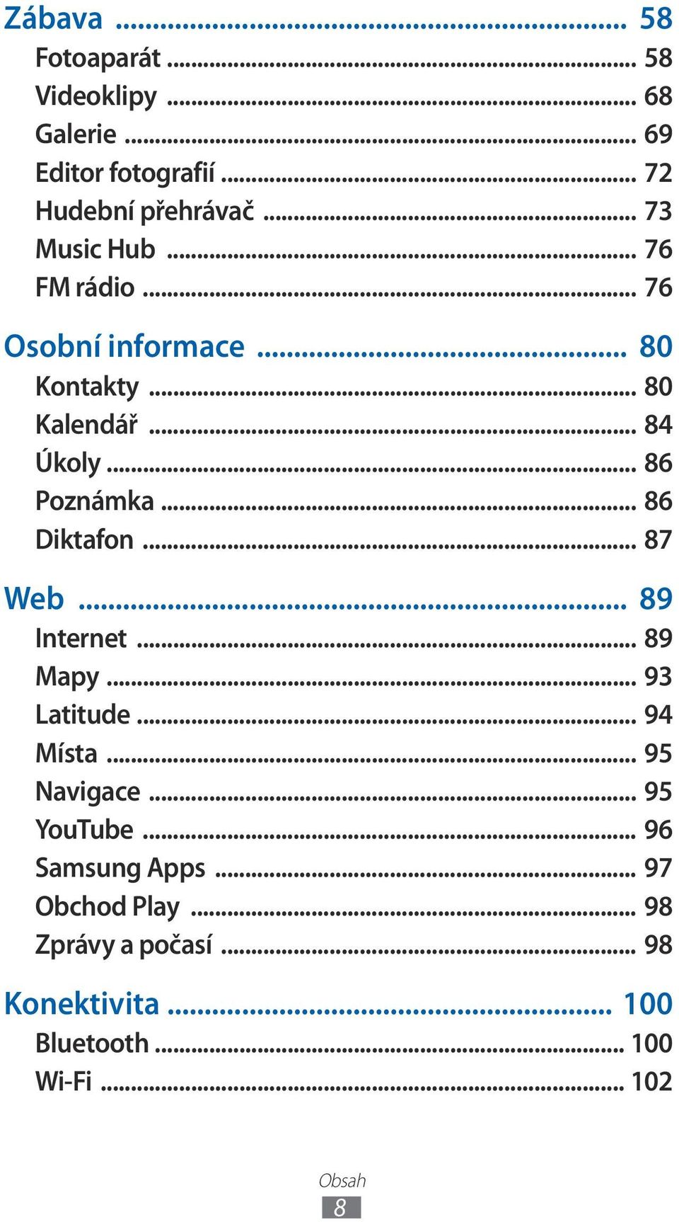 .. 86 Diktafon... 87 Web... 89 Internet... 89 Mapy... 93 Latitude... 94 Místa... 95 Navigace... 95 YouTube.