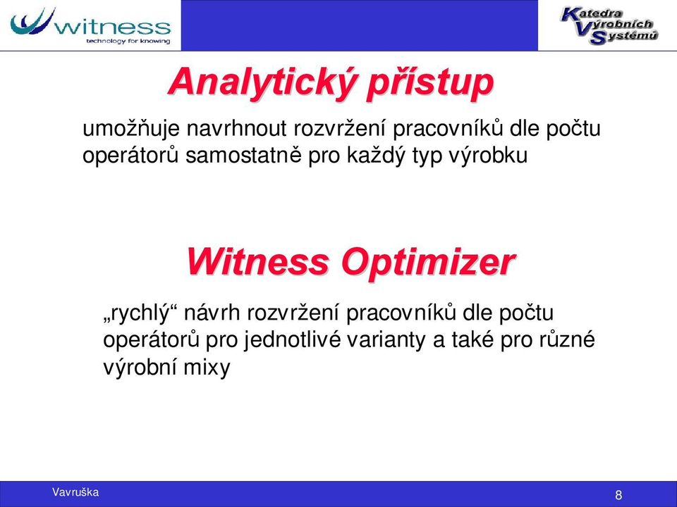 výrobku Witness Optimizer rychlý návrh rozvržení pracovníků