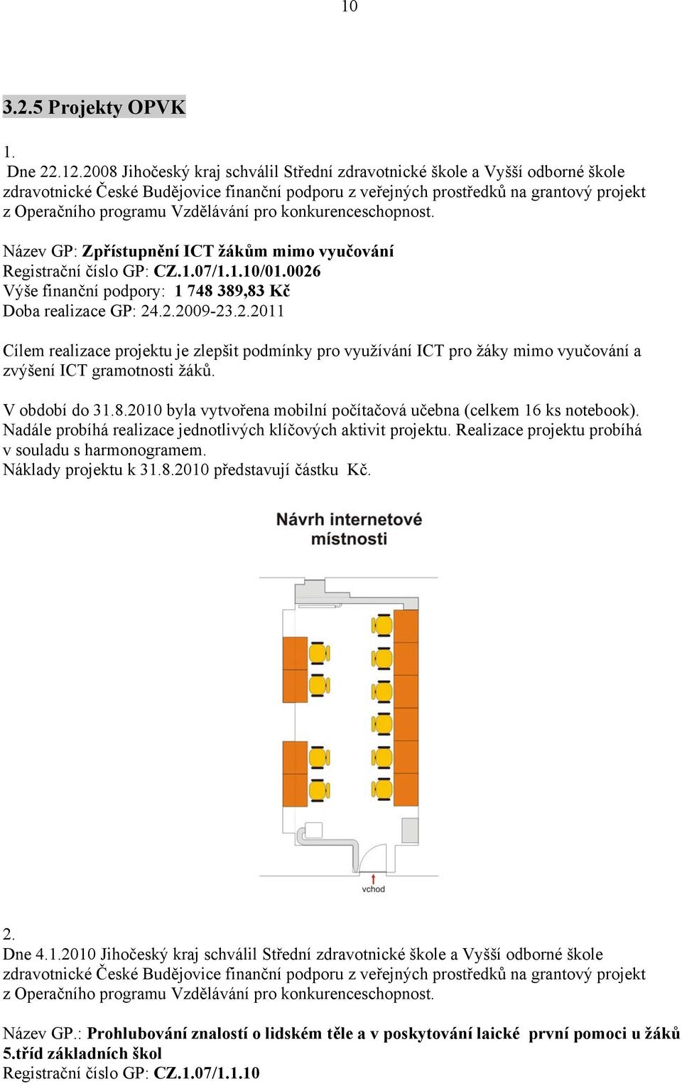 Vzdělávání pro konkurenceschopnost. Název GP: Zpřístupnění ICT žákům mimo vyučování Registrační číslo GP: CZ.1.07/1.1.10/01.0026 Výše finanční podpory: 1 748 389,83 Kč Doba realizace GP: 24.2.2009-23.