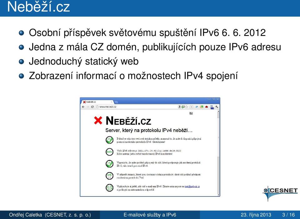 Jednoduchý statický web Zobrazení informací o možnostech IPv4