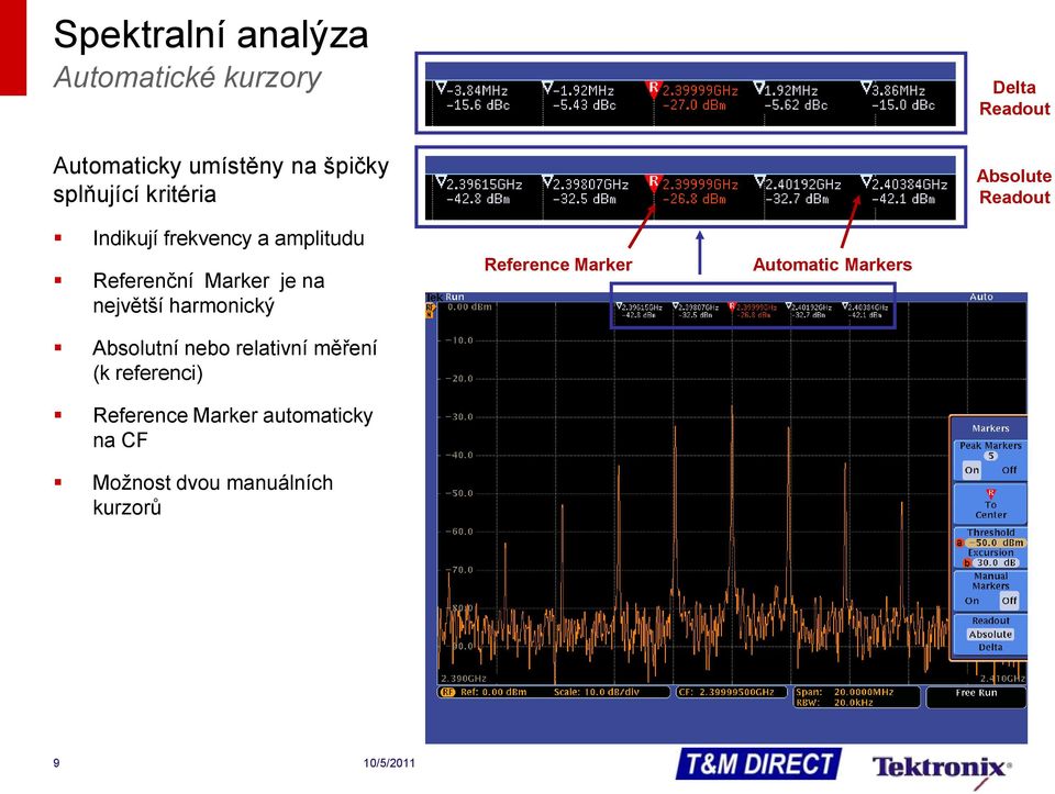 Marker je na největší harmonický Absolutní nebo relativní měření (k referenci)