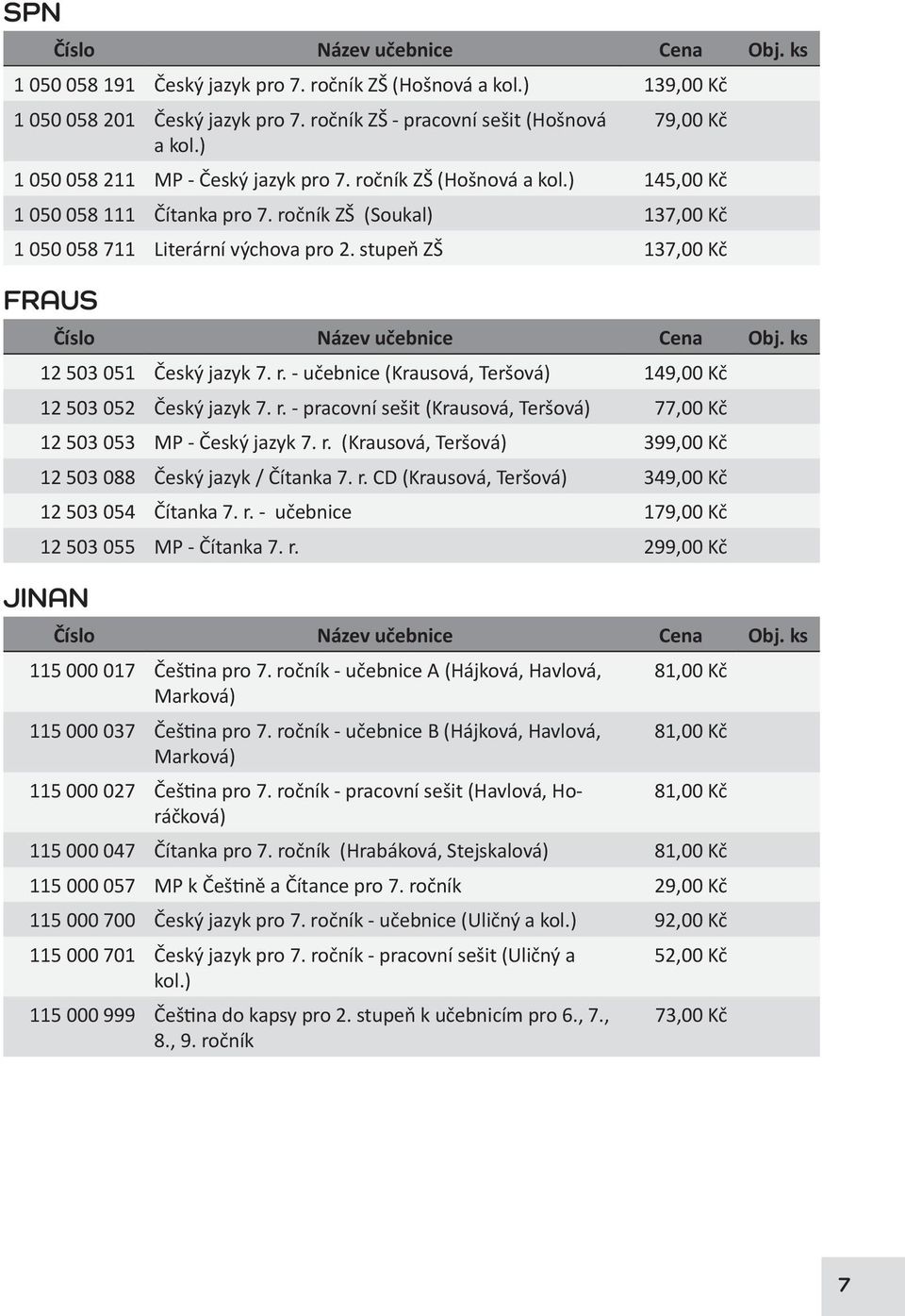 r. - pracovní sešit (Krausová, Teršová) 77,00 Kč 12 503 053 MP - Český jazyk 7. r. (Krausová, Teršová) 399,00 Kč 12 503 088 Český jazyk / Čítanka 7. r. CD (Krausová, Teršová) 349,00 Kč 12 503 054 Čítanka 7.