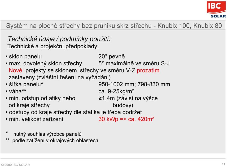 vyžádání) šířka panelu* 950-1002 mm; 798-830 mm váha** ca. 9-25kg/m² min.