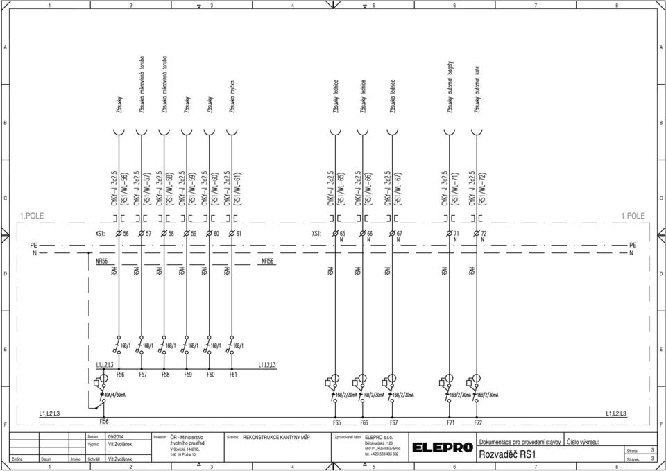 10 Praha 10 1 2 3 Stavba: REKONSTRUKCE KANTÝNY MŽP Zpracovatel části: ELEPRO s.r.o. Bělohradská 1128 580 01, Havlíčkův Brod tel.