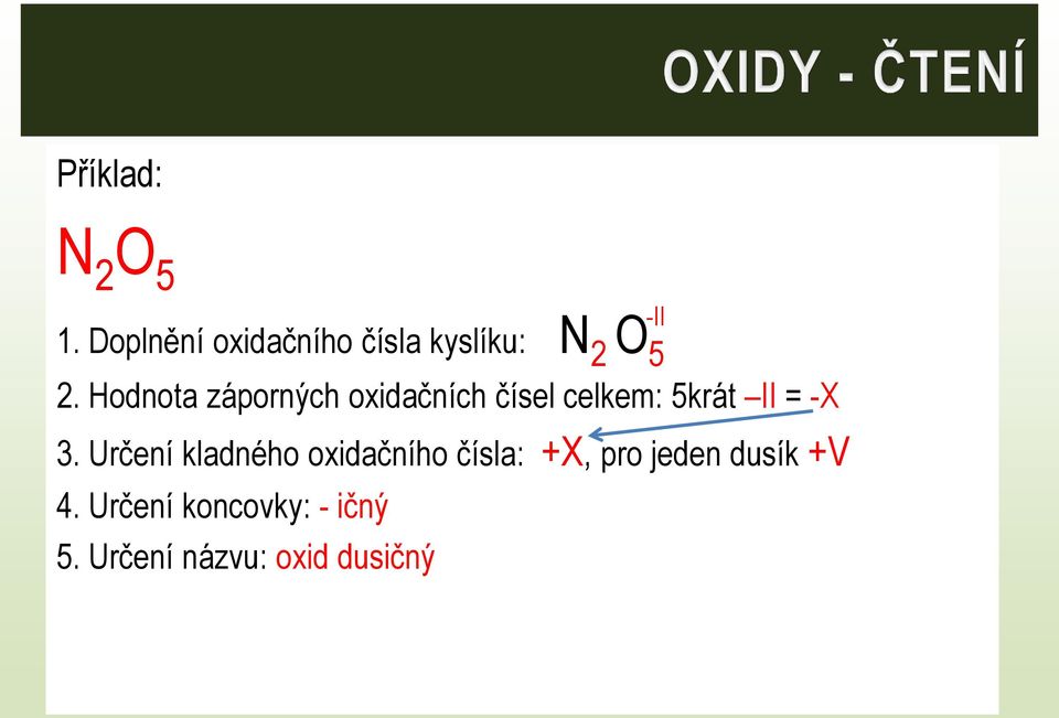 Hodnota záporných oxidačních čísel celkem: 5krát II = -X 3.