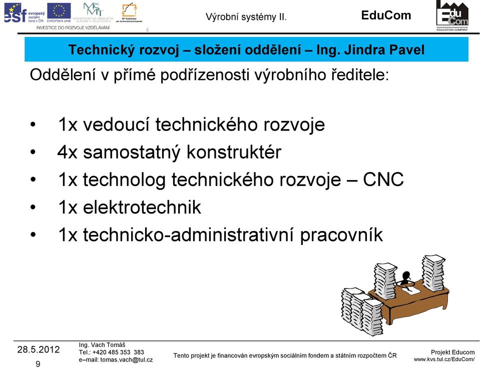 1x vedoucí technického rozvoje 4x samostatný konstruktér 1x