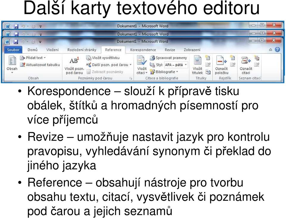 pravopisu, vyhledávání synonym či překlad do jiného jazyka Reference obsahují