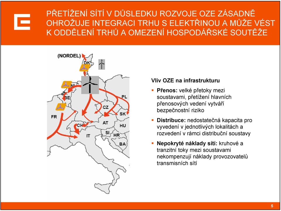 vytváří bezpečnostní riziko Distribuce: nedostatečná kapacita pro vyvedení v jednotlivých lokalitách a rozvedení v rámci