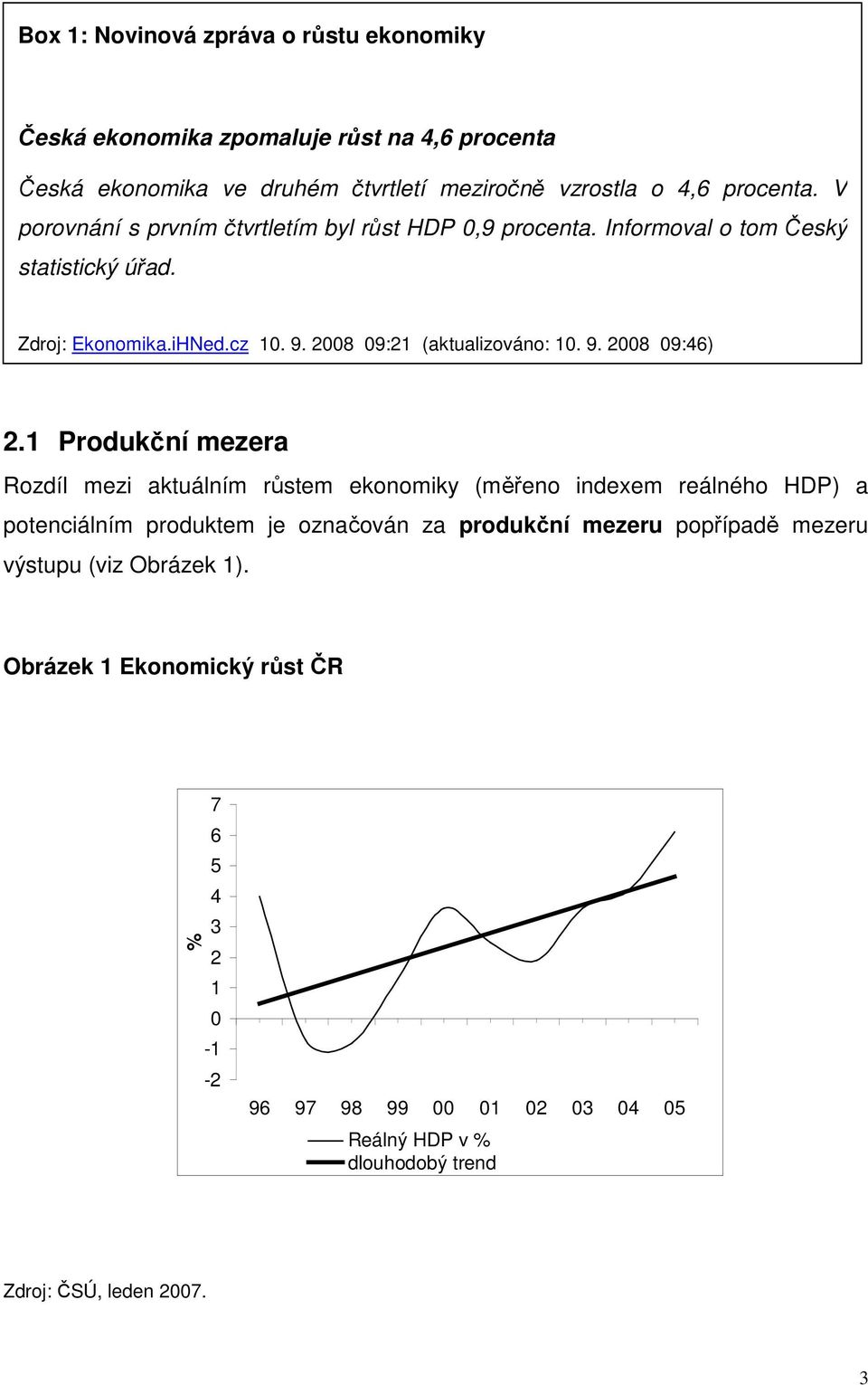 1 Produkční mezera Rozdíl mezi aktuálním růstem ekonomiky (měřeno indexem reálného HDP) a potenciálním produktem je označován za produkční mezeru popřípadě mezeru