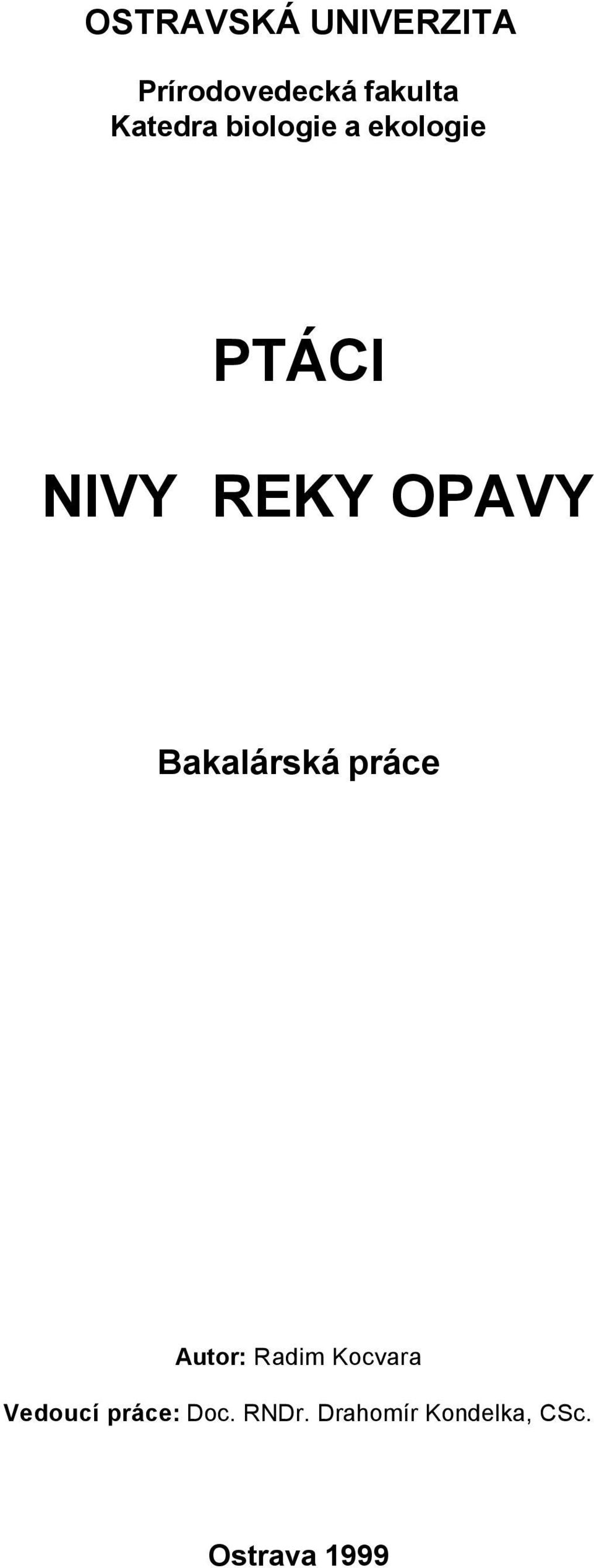 OPAVY Bakalárská práce Autor: Radim Kocvara