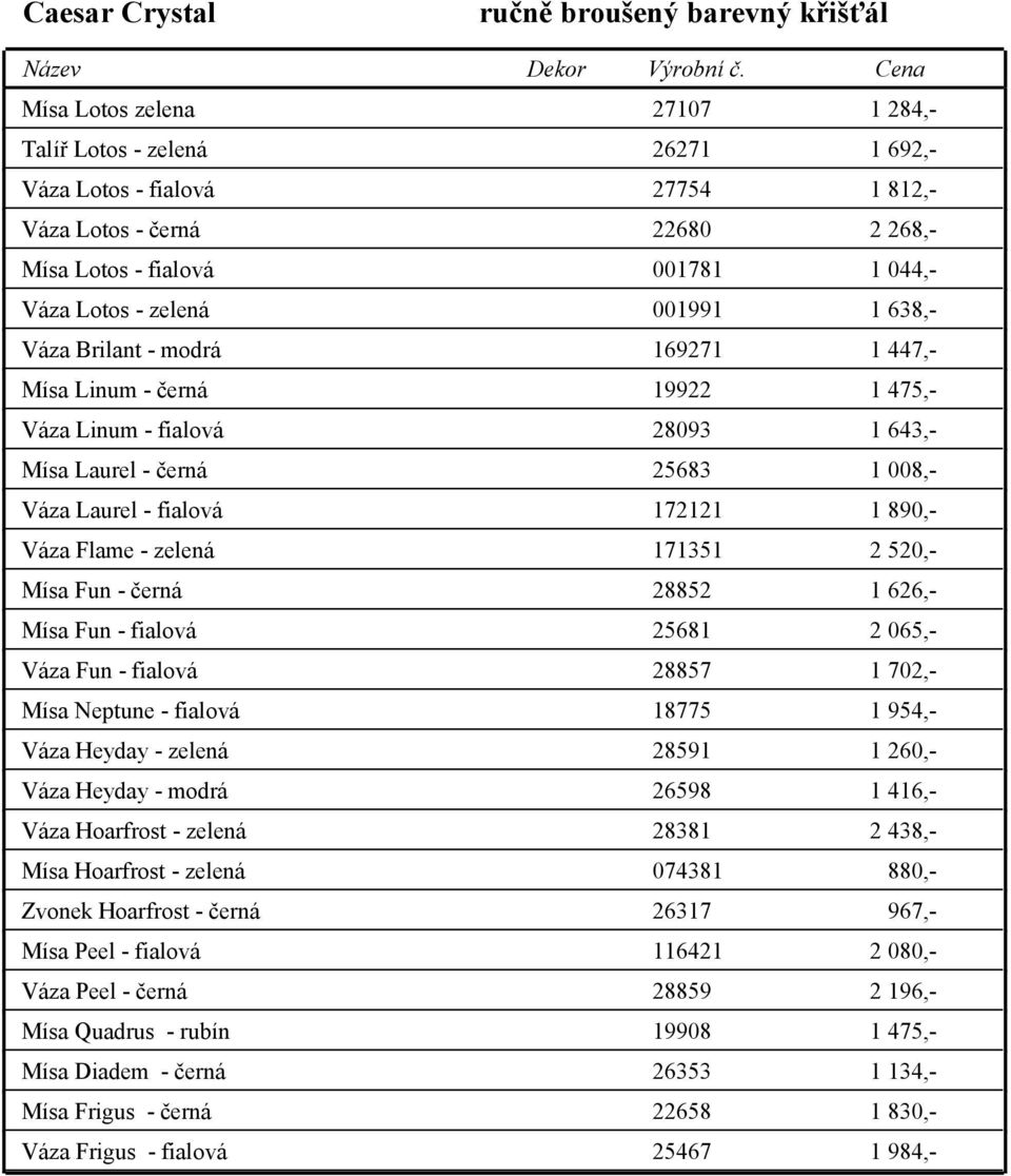 001991 1 638,- Váza Brilant - modrá 169271 1 447,- Mísa Linum - černá 19922 1 475,- Váza Linum - fialová 28093 1 643,- Mísa Laurel - černá 25683 1 008,- Váza Laurel - fialová 172121 1 890,- Váza