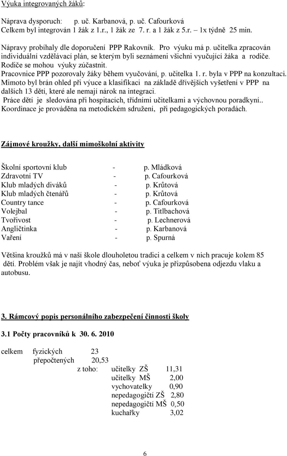 Rodiče se mohou výuky zúčastnit. Pracovnice PPP pozorovaly žáky během vyučování, p. učitelka 1. r. byla v PPP na konzultaci.