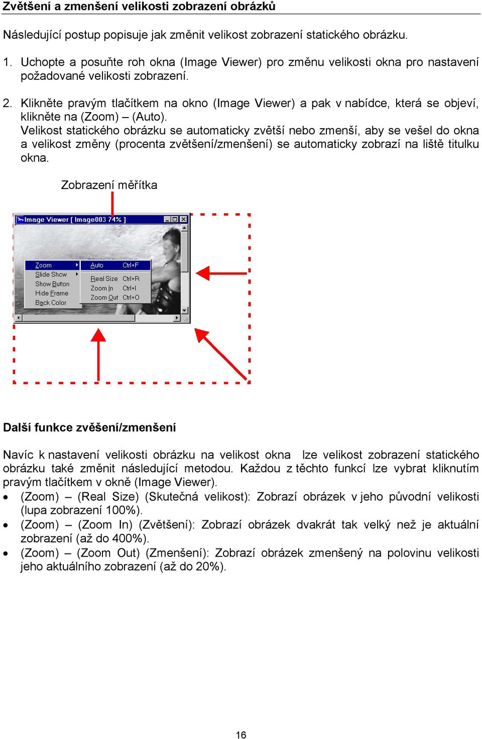 Klikněte pravým tlačítkem na okno (Image Viewer) a pak v nabídce, která se objeví, klikněte na (Zoom) (Auto).