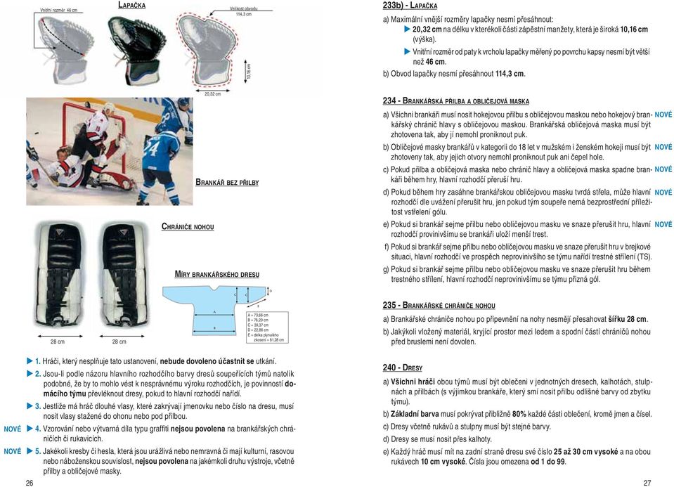 20,32 cm 234 - BRANKÁŘSKÁ PŘILBA A OBLIČEJOVÁ MASKA a) Všichni brankáři musí nosit hokejovou přilbu s obličejovou maskou nebo hokejový brankářský chránič hlavy s obličejovou maskou.