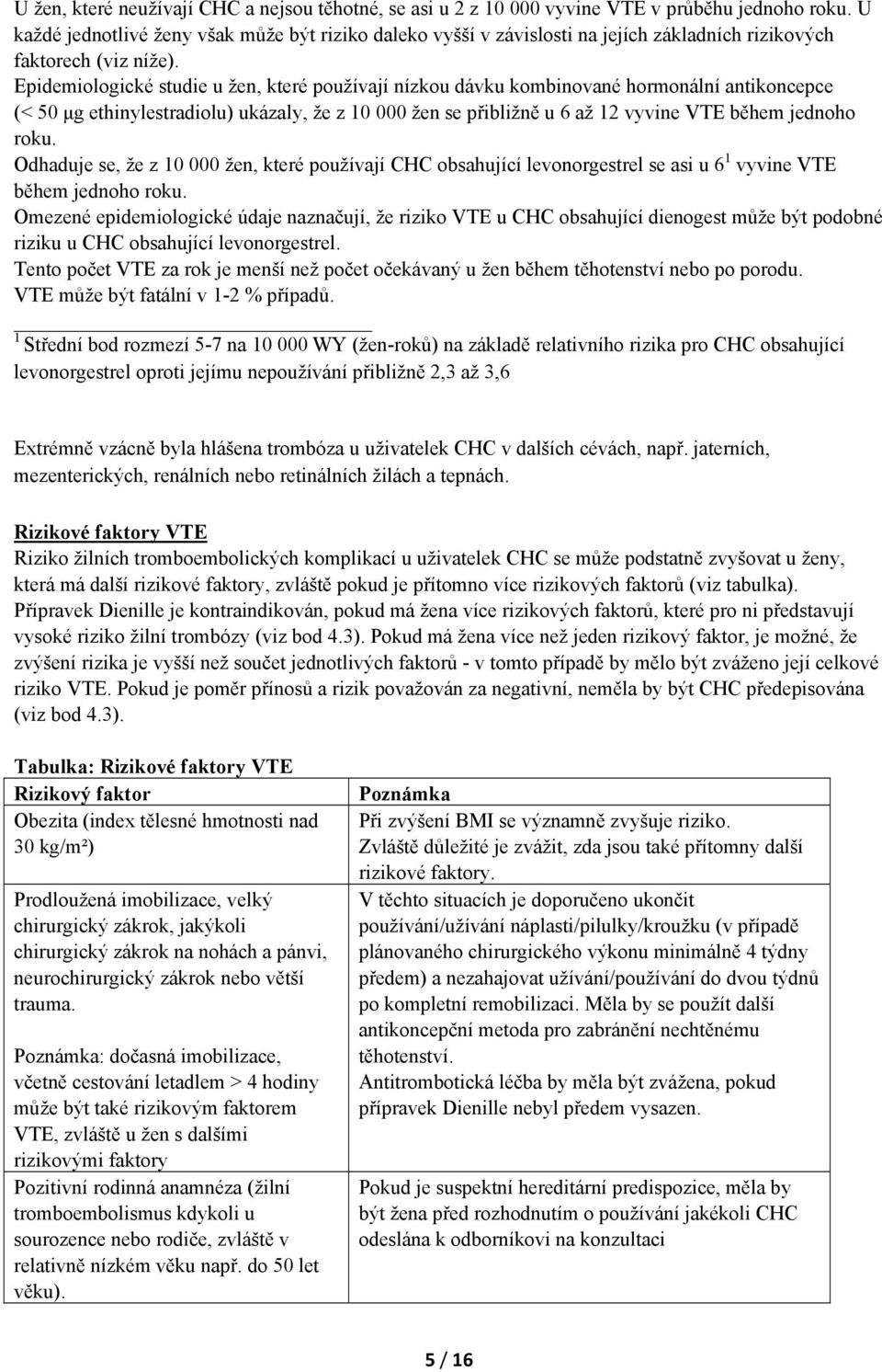 Epidemiologické studie u žen, které používají nízkou dávku kombinované hormonální antikoncepce (< 50 μg ethinylestradiolu) ukázaly, že z 10 000 žen se přibližně u 6 až 12 vyvine VTE během jednoho