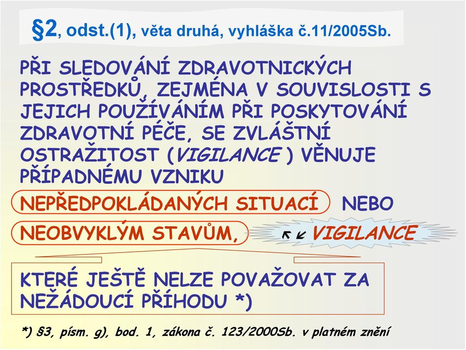 ZDRAVOTNÍ PÉČE, SE ZVLÁŠTNÍ OSTRAŽITOST (VIGILANCE ) VĚNUJE PŘÍPADNÉMU VZNIKU NEPŘEDPOKLÁDANÝCH