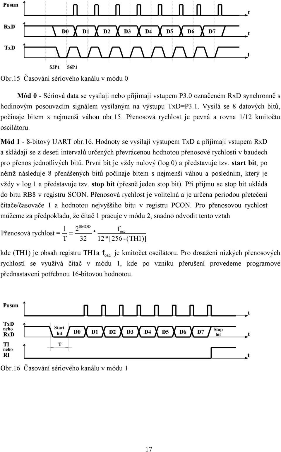 Přenosová rychlost je pevná a rovna /2 kmitočtu oscilá toru. Mód - 8-bitovýUART obr.6.