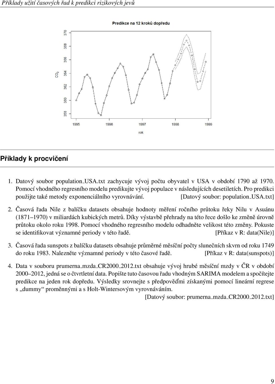 Časová řada Nile z balíčku datasets obsahuje hodnoty měření ročního průtoku řeky Nilu v Asuánu (1871 1970) v miliardách kubických metrů.