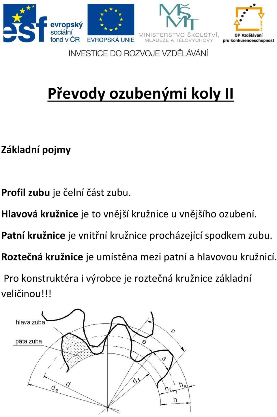 Patní kružnice je vnitřní kružnice procházející spodkem zubu.